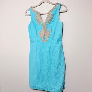 Lilly Pulitzer Turquoise and Gold Backless Dress